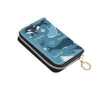 Marine Dolphin, Killer Whale, Narwhal Walrus Blue Ocean Undersea Water Credit Card Coin wallet, Key Change Organizer Zipper Purse Compact Clutch Pouch Pocket, RFID Blocking Women Leather Card Holder