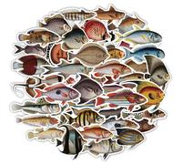 Marine fish children's decals, 50Pcs lifelike animals cute funny stickers kettle class rewards notebook scrapbook birthday party gifts.