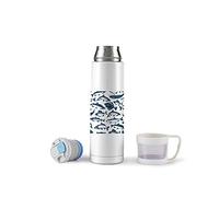 Marine Fish Patterns Vacuum Flask 500ml Stainless Steel Water Bottle Insulated Thermo Bottle with Cup for Hot Drink Coffee Tea