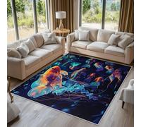 Marine Fish Rugs Living Room Large 160x230, Marine Life Underwater World Area Rugs for Bedroom, Patterned Short Pile Non Slip Machine Washable Carpet, Home Decor C-M7