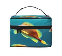 Marine Fishes -Print Waterproof Large Cosmetic Bag for Travel & Gym, Makeup Organizer with 4 Elastic Straps & Compartments,Premium Twill Fabric.
