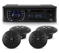 Marine Head Unit Receiver Speaker Kit - In-Dash LCD Digital Stereo Built-in Bluetooth & Microphone w/AM FM Radio System 6.5’’ Waterproof Speakers (4) MP3/SD Readers & Remote Control - Pyle PLMRKT48BK
