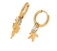 Marine Inspired Starfish Treasure Dangle Earrings with Pearls and Hammered Texture Stainless Steel Elegant Everyday Jewellery Beads Brudelstein Hammered Sea Starfish Cuch Earrings, one size, As