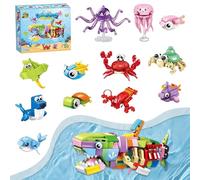 Marine Kids Building Blocks, 12 in 1 Mini Building Blocks Sets, Ocean Animal Building Block Toys, Under The Sea Party Favours for Boys Girls Ages 6-12 Classroom Prize, Birthday Gift