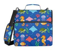 Marine Life 3 Ringing School Zipper Binder with Strap Multiple Pockets Portable Portfolio for Middle Student
