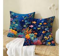 Marine Life Cushion Covers 23.62 x 23.62 Inch Set of 2, Blue Cushion Covers Linen, Double Sided Throw Pillow Cases, Funky & Durable & Machine Washable for Living Room, Ideal Home Decor Gift W-526