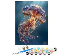 Marine Life Jellyfish Paint by Numbers for Adults, Paint by Numbers, Easy Diy Oil Painting Kits on Canvas with 3 Brushes and 36 Acrylic Pigment, Hobbies for Women, Wall Decor Gifts 16x22 in BJHWK252