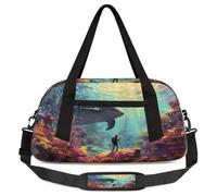 Marine Life Kids Overnight Duffle Bags for Girls Boys, Whale Fish Lightweight Sports Gym Bag for Kids,Small Overnight Weekender Carry on Travel Bags Dance Bag, Marine Life, 18.5L x 7.8W x 9.4H