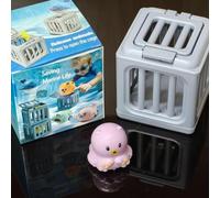 Marine Life Rescue Toy Set - Spring-Loaded Dive Cage with Floating Sea Animal, Press-to-Release Ocean Creature, Pool Diving Toys for Kids Bath Swimming - 2.76 Inch Cube (Octopus)