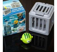 Marine Life Rescue Toy Set - Spring-Loaded Dive Cage with Floating Sea Animal, Press-to-Release Ocean Creature, Pool Diving Toys for Kids Bath Swimming - 2.76 Inch Cube (Green Fish)