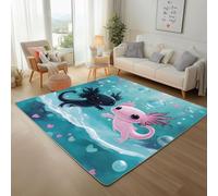 Marine Life Salamander Machine Washable Rugs Living Room 60x110cm Area Rug with Non-Slip Backing, Mats and Rugs Indoor Lotus Heart Bubble Blue Low Pile Rug for Kitchen, Bedroom Floor Mats