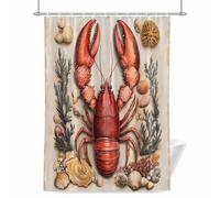 Marine Life Shower Curtain for Bathroom, Ocean Red Lobster Shell Coral Waterproof Cloth Fabric Bathroom Accessories Set with 12 Rust Proof Plastic Hooks, 72” x 96”