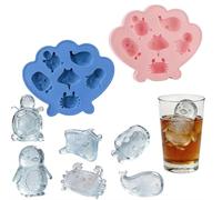 Marine Life Silicone Cooling Trays, 6 Cute Sea Animal Shapes for Cocktails Coffee Juice - Easy Release Flexible BPA-Zero Mold with Sturdy Frame Ideal for Kids Party Candy Chocolate (Pink+Blue)