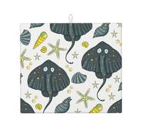 Marine Life Stingray, Dish Drying Mat, 18x16 Inch Absorbent Microfiber Quick Dry Machine Washable for Dishes Pots Pans Glassware Coffee Bar Under Rack