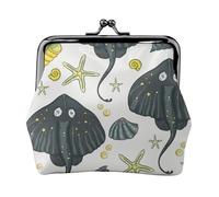 Marine Life Stingray, PU Leather Coin Purse, Small Wallets, Change Pouch with Kiss Lock Clasp Buckle, Change Purse