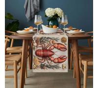 Marine Life Table Runner 13x120 inch Ocean Red Lobster Shell Coral Cotton Linen Dining Table Runner Ideal for Dresser Kitchen Coffee Tables - Machine Washable