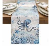 Marine Life Table Runner 48 Inches Long, Ocean Octopus Coral Sea Star Seashell Coastal Washable Table Runners Heat-Insulation Kitchen Dining Table Decorations for Home Party Decor, 13"x48"