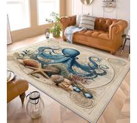 Marine Life Theme Flannel Rug for Living Room & Bedroom Soft Fluffy Carpet Brown Non-Slip, Machine Washable, Kids Area Rug Mat for Playroom & Floor Protector 120x170 cm