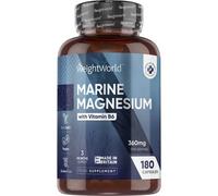 High Strength Magnesium Supplements - 180 Vegan Marine Magnesium Capsules with Vitamin B6-100% Natural Aquamin from Seawater - Magnesium Citrate/Glycinate Alternative - Nerve & Muscle Function