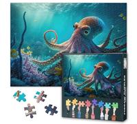 Marine Nature 1000 Piece Puzzle for Adults, Close up of Octopus Swimming Underwater Jigsaw Puzzles 1000 Pieces, Impossible Challenging Jigsaw Puzzles for Adults, 19.5 x 27.5 Inch