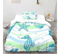 Marine Organism Duvet Cover,Single（135x200cm） Bedding & Linen Sets,art, 2 Piece Comforter Cover with Pillowcase And Fitted Sheet Hypoallergenic Soft Bed Cover Washable Suitable for Adults And Childre