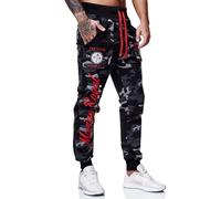 Marine Royal Men's Jogger Pants, Sports Fitness Running Casual Sweatpants, Camo Red, Large
