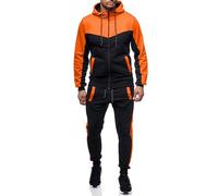Marine Royal Track Suits for Men Set Full Zip Sweatsuit Outdoor Jogging Men Tracksuits, Orange, Medium