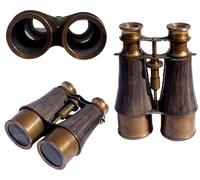 Marine Sailor Brass Grey Leather Binoculars Victorian Nautical Antique Spyglass Scope for Kids