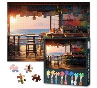 Marine Scenery Jigsaw Puzzles for Adults 1000 Pieces, Restaurant on the Beach at Sunset 1000 Piece Jigsaw Puzzle, Difficult Impossible Challenges, 19.5 x 27.5 Inch