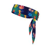 Marine Sea Life Print Tie Headband For Women Men, Ninja Headbands, Adjustable Moisture Wicking Cooling Headband