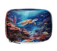 Marine Sea Turtle Topical Fish Pill Organizer Travel Medicine Case with Zipper Daily Vitamin Storage Bag Portable 8 Slot Weekly Pill Box Supplement Holder for Home Office Gym Travel