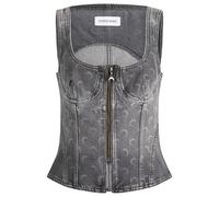 Marine Serre Women's Moon Laser Denim Bustier Top Dark Grey 40