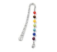 Marine Theme Alloy Hook Bookmarks with Mixed Natural Chakra Gemstones & Antique Silver Shell, 137x21 mm, Velvet Gift Bag