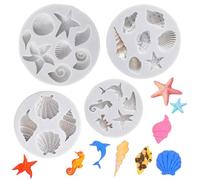 Marine Theme Silicone Mold,4 PCS Fondant Silicone Mold Under The Sea Silicones Moulds 3D Starfish Shell Conch for DIY Cake Decorations Chocolate Making Beach Theme and Fondant Crafting