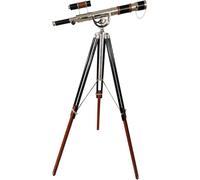 Marine Vintage Nautical Double Barrel Telescope Anchor Master Dual Tone Leather Brown/Black Chrome Finish Adjustable Floor Standing Wooden Tripod for cooectibles home and office decor