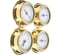 Marine Weather Station Set 4-Piece, Brass Case Analog Dial Barometer Thermometer Hygrometer & Clock, 5.7" Wall Mount Nautical Decor for Boat Yacht Cabin, Indoor Outdoor Home Office Weather Instruments