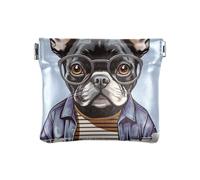 Marine Whale Underwater PU Leather Squeeze Coin Purse Pouch Change Holder for Men Women, Dog in Glasses, Pattern