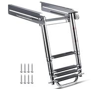 Marinebaby 3-4 Step Boat Ladder Under Platform Slide Mount Boat Boarding Ladder, Telescoping Ladder with a Carry Handle and Mounting Screws, Press-Type Spring Latch (4 Steps)