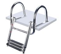 Marinebaby 3-Step Pontoon Boat Ladder, Stainless Steel, Telescopic, Self-Supporting, 400 lb Capacity