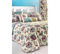 'Marinelli' Hand Drawn Floral Print Quilted Bedspread Dreams & Drapes Teal One Size