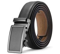 Marino Avenue Men’s Genuine Leather Ratchet Dress Belt With Automatic Buckle, Enclosed in an Elegant Gift Box - Punched Leather - Deep Charcoal - Adjustable from 28" to 44" Waist