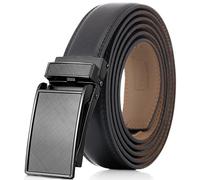 Marino Avenue Men’s Genuine Leather Ratchet Dress Belt with Linxx Buckle - Gift Box - Charcoal Depiction - Black - Adjustable from 38" to 54" Waist
