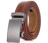 Marino Men’s Genuine Leather Ratchet Dress Belt With Automatic Buckle, Enclosed in an Elegant Gift Box - Radiant Ore - Burnt Umber - Adjustable from 28" to 44" Waist