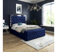 Marino Mirror Upholstered Soft Velvet Bed Frame - Blue