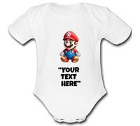 MARIO Baby Grow Customisable Personalised Unique Baby Vest Babygrow Boys Girls Unisex Cute Top Bodysuit Custom text SUPER