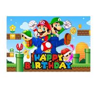 Mario Birthday Party Backdrop 5x3ft, Cartoon Wall Decor for Mario Birthday Party Celebrations and Photo Booth Props