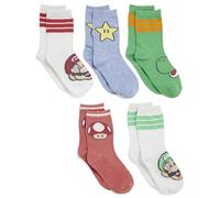 Mario Boy's Nintendo Super 5 Pack Crew Socks, Multi-Coloured, White, 22-25 EU (Pack of 5)