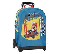 Mario Kart - Official Mario Kart School Trolley Backpack, Detachable Trolley Structure, Replaceable Wheels, Adjustable Handle, 2 Main Compartments, Front Pocket, Padded Shoulder Straps, 34 x 52H x 22