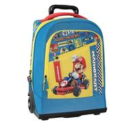 Mario Kart - Official Mario Kart School Trolley Backpack with Replaceable Wheels, Adjustable Handle, 2 Main Compartments, Front Pocket, Padded and Adjustable Shoulder Straps, 36 x 47 H x 23 cm, blue,