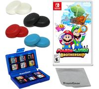 Mario & Luigi: Brothership for Nintendo Switch (US Version), with PremGear Thumb Grips (8 pack - Black, Blue, Red & Clear), 24 Slot Game Card Holder & Cleaning Cloth